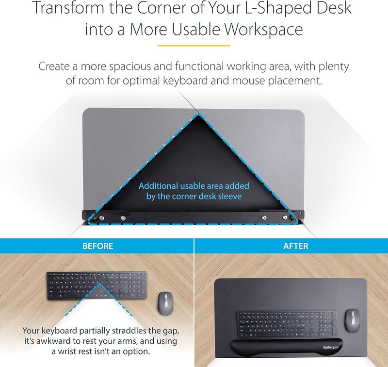 Star Tech .com Clamp-On Steel Desk Corner Sleeve for L-Shaped/Corner Desk, for 0.5-1.5in (12.7-38.1mm) Desks, Increase Space for Keyboard/Mouse, Desk Extender/Tray for Wooden/Steel Desks (DSKCRNRSLV) - Image 3